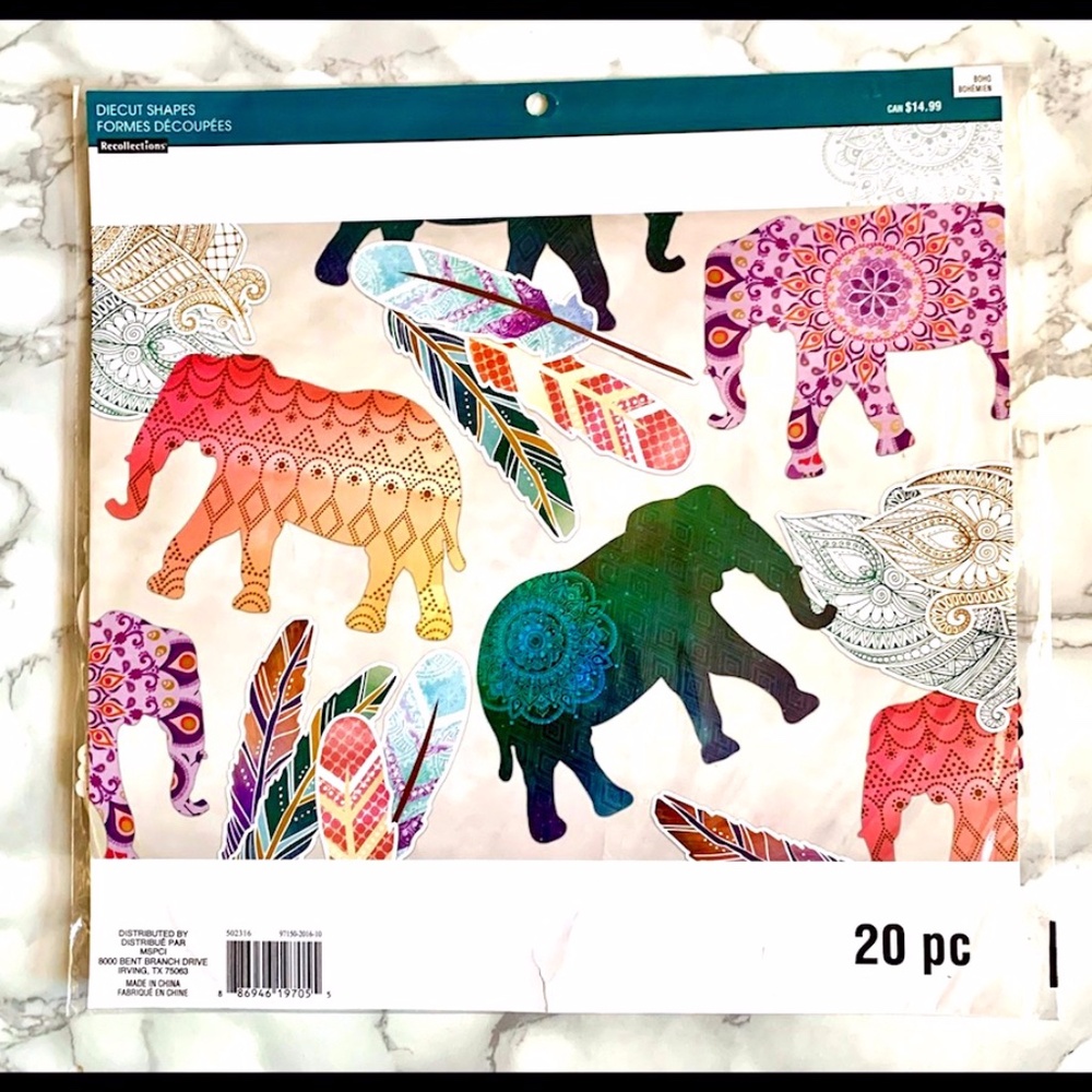 3/$45 ⭐️ Bohemian Themed Die Cut Shapes - 20 Pc (NEW) Elephants Feathers
